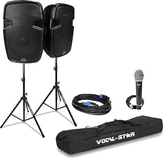 Vocal-Star PA Speaker System 1000w with Bluetooth MP3 Input Including Speaker Stands, Microphone Options & Connecting Cable, Ideal for DJ Disco Pub Hall (PA Set)