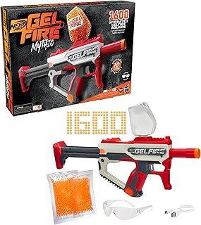 Nerf Pro Gelfire Mythic Blaster, 1,600 Gelfire Rounds, Hopper, Rechargeable Battery, Eyewear
