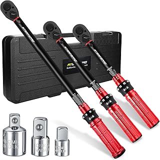 Torque Wrenches Set 1/4 3/8 1/2 inch Drive Click, Torque Wrench Bike Moto Auto 3-25NM 5-60NM 20-230NM, Dual Direction Adjustable 72 Tooth with 1/4‘’ to 3/8‘’ to 1/2‘’ Three Socket Adapter
