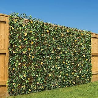 CHRISTOW Expanding Artificial Trellis Fake Leaf Yellow Flower Hedge Garden Privacy Screening (1m x 2m)