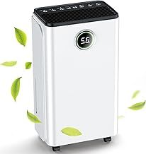12L/Day Dehumidifier Real-Time Digital Humidity Display & Control, Childlock, Smart Dehumidify/Laundry Dry/Sleep Mode, 24H Timer for Home/Basement/Office, 3 Color Light, 2L Water Tank & Drainage Hose