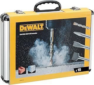 DeWalt Chisel and Drill Set, 15 Pieces SDS Plus: 4 x Flat chisels, 1 x Pointed Chisel, 10 x SDS Plus high Performance Drill bits, Including 1 x Aluminium case, DT9679