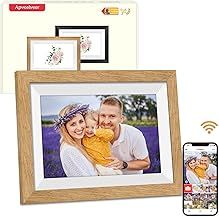 Digital Photo Frame WiFi, Frameo Digital Picture Frame 10.1 Inch, 32GB Memory, 1280 * 800 HD IPS Touchscreen, Auto-Rotate, Share Photos Videos via Frameo APP, Gifts for Women/Men, Oak Wooden Frame