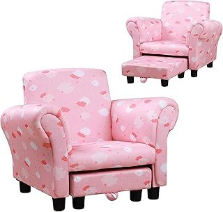 HOMCOM Toddler Chair Children's Armchairs Wood Frame w/Footrest Anti-Slip Legs High Back Arms for Bedroom Playroom Cute Cloud Star Pink
