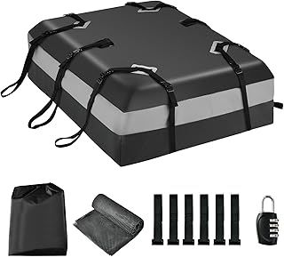 15/21 Cubic Feet Car Roof Bag, Waterproof PVC Rooftop Cargo Carrier Box with Non-Slip Mat, Door Hooks and Straps, Roofing Luggage Storage Bag (15 Cubic Ft/424L, Gray+Black)