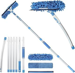 Window Squeegee Cleaning Equipment, 2 in 1 Window Cleaning Kit with 7 Extension Pole, 105 Inch Extendable Window Cleaner Tool with Bendable Head for Indoor Outdoor Windows Car Glass