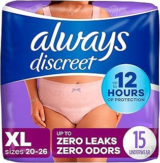 Always Discreet, Incontinence Underwear for Women, Maximum Classic Cut, Extra-Large, 15 Count