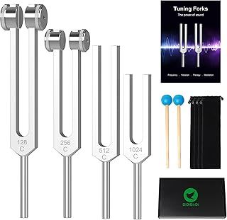 DiDiBirDi tuning forks for healing 128Hz, 256Hz, 512Hz, 1024Hz 4-Pcs aluminum alloy medical for healing chakra set, suitable for sound therapy, yoga, meditation and relaxation