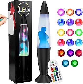 13.5 Multi Colour Liquid Motion Lamp, 17 Colour Changing Lamp with Remote, Retro La Lamps White Liquid & White Wax for Kids Adults, Mood Lighting for Bedroom Home Decor-Black Base