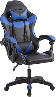 Panana Heavy Duty Gaming Reclining Racing Chair PU Leather Swivel PC Game Desk Chair (Blue)