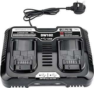 YEX-BUR Battery Charger 3.0A Dual Port Charger Compatible with Dewalt 18V 20V Li-ion Battery, Fast Charging Station with 2 USB Ports 5V 2.1A