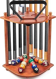 Aklot Pool Cue Rack, Pool Cue Holder, Billiard Cue Racks with 16 Ball Holders,Drink Holder,Holds 8 Sticks and Full Set of Pool Balls