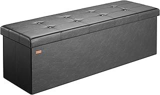 CASARIA® XL Faux Leather Foldable Ottoman Chest Bench with Padded Lid | 115x40x40cm | 130 Litres | Decorative Shoe Storage Box | Lounge Bedroom Hallway Furniture | Black