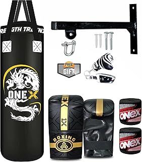 Heavy Punch Bag Boxing Training, Filled 3ft Heavy Duty set, Wall Bracket Punching Gloves, Kickboxing MMA Grappling Muay Thai Karate BJJ, Adult Home Gym Fitness