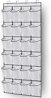 MISSLO Over the Door Shoe Storage Organiser Hanging Shoe Rack Holder 24 Large Mesh Pockets for Wardrobe Door Tidy with Hanger(White)