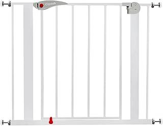 Baby Gate for Doors and Stairs, 10 cm Extension, Stair Gate Pressure Fit - No Screws, Child Stair Gate for Widths 75 to 85 cm, Dog Safety Gate One-Handed Opening to Both Sides, Metal, White/Grey