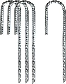 Ground Stakes Rebar, Tent Stakes Galvanized Steel Ground Anchors Garden Staples Landscape Pins Heavy Duty J Hook Tents Pegs for Canopies Camping Trampolines Car Ports Swing Sets 12'' 4 Pack