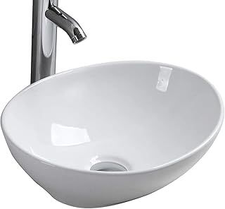 Oval Bathroom Sink Countertop, Ceramic Cloakroom Vanities Hand Wash Counter Top, Bathroom Vessels Basin Small Bowl White 410×340×150mm