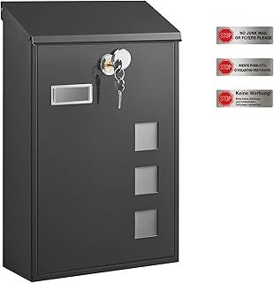 SONGMICS - Modern Wall Mounted Post Box with Viewing Windows, Nameplate, Lock with Copper Core, Easy to Install, Black GMB031B02