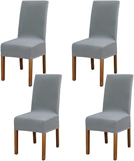 Set of 4 Leeyunbee Dining Chair Covers, Modern Elastic Stretch Chair Protector, Removable Washable Kitchen Chair Seat Cover for Hotel, Restaurant, Wedding, Dining Room, Banquet, Ceremony (Silver Grey)