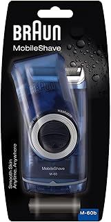 Braun PocketGo Mobile Shave Electric Travel Shaver, Electric Razor for Men For On The Go, Fully Washable, Portable Shaver With Travel Lock, M60, Blue