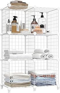 6 Cube Storage Unit, Multifunctional DIY Wire Storage Shelf Fence Wardrobe Closet Cabinet Bookcase Bookshelf Perfect for Office, Livingroom, Kitchen, Bathroom