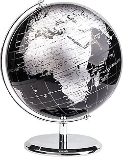 Exerz 20cm World Globe With a Metal Base – Educational/Geographic/Modern Desktop Decoration - Metallic Black (20cm diameter)