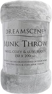 Dreamscene Luxury Faux Fur Mink Fleece Throw Over Sofa Bed Soft Warm Blanket, Silver, 150 x 200 cm, Double