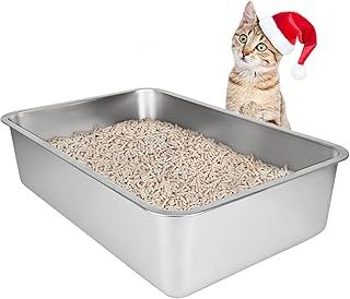 IKITCHEN Stainless Steel Cat Litter Box, Large Metal Litter Pan for Cats Rabbits, Never Absorbs Odors,Stain Free, Rustproof, Non Stick Smooth Surface, Anti-slip Rubber Bottom, 19.5"L x 13.5"W x 6"H