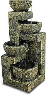 Garden Water Feature – 4 Tier Fountain with LED Lights – Mains Powered, Self-Contained, Indoor & Outdoor – Easy Setup, Cascading & Tranquil – Great for Garden, Home, Patio & Balcony Decor