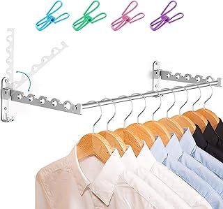 LIVEHITOP Wall Mounted Clothes Rack, Space Saving Wall Hanger Airer Hanging Rail Rod for Laundry Bedroom Bathroom (Silver, 2)