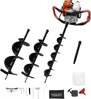 52cc ‎Petrol Auger, Heavy Duty Fence Post Hole Diggers Kit, with 3 Drill Bits Diameter 4"6" 8" Earth Augers, Fence Posts Borer Drilling Machine