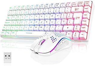 RedThunder K84 75% Wireless Gaming Keyboard and Mouse Rainbow Backlight UK Layout 85 Keys TKL Ultra Compact Mini Design Lightweight Honeycomb Gaming Mouse for PC Mac PS5 Xbox Office Gamers (White)