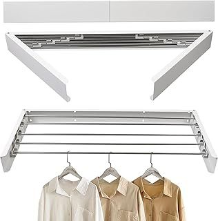 MaxEarn 100cm Wall Mounted Drying Rack, Stainless Steel Foldable Clothes Drying Rack, Indoor & Outdoor Space Saver Washing Line Clothes Dryer, White Retractable Laundry Clothes Airer, 50 Kg Capacity