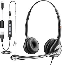 Wantek USB Headset with Microphone for PC Laptop,3.5mm/USB/Type-C Jack 3-In-1 Headphones with Noise Cancelling & Audio Controls,Teams Headset for Office,Call Center,Work,Binaural