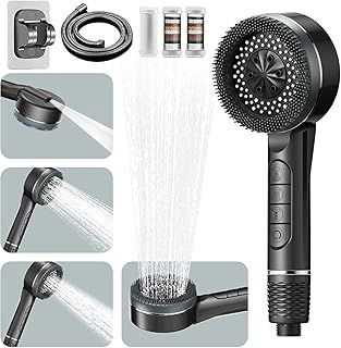 Hard Water Filter Shower Head and Hose with 15 Stage Filter, 4 Spray Jet Modes High Pressure Bathroom Shower Head,Handheld Massage Shower Filter for Residual Chlorine Remove for Adults Children Pets