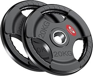 Olympic Weight Plates with Rubber Finish – Solid Cast Iron Core, Tri-Grip Design, 2" Opening, Barbell Weight Set for Home & Gym Strength Training – 2.5kg, 5kg, 15kg, 20kg, 25kg Pairs