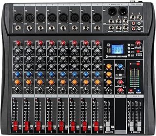 Depusheng DA8 Professional DJ Mixer Sound Board Console 8 Channel Desk System Interface Digital USB MP3 Input 48V Phantom Power Stereo DJ Studio FX Steel Chassis Bluetooth USB Audio Mixer for PC