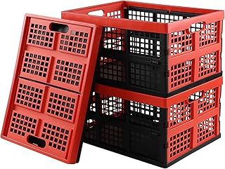 34 Liters Collapsible Storage Crates, Plastic Foldable Storage Crate Basket, 3-Pack