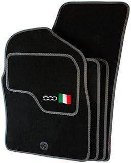 Precision - Tailored Car Mats - Intended for Fiat 500 2007-2012 with a 500 Logo - 4 Piece Set - Non-Slip Floor Mats - Black Carpet - Grey Binding - Fittings Clips