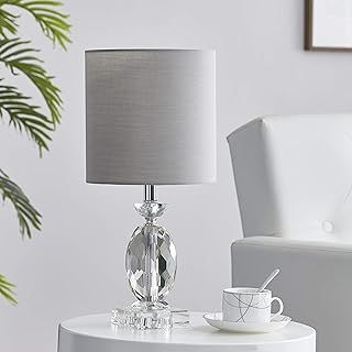 LeeZM Bedside Table Lamp for Living Room, Bedroom, Children Room Crystal Bedside Lamp Night Light Modern Bed Nightstand Lighting Reading Desk Lamps with Grey Weave Shade for Kids, Study, Office