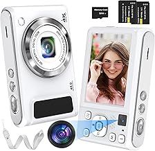 Digital Camera,Bofypoo 4K Autofocus Vlogging Camera with 32G Memory Card Front and Rear Dual Cameras,48MP Compact Digital Camera with 16X Digital Zoom for Beginners(White)
