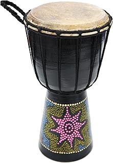 6 Inch Painted Colourful West African Djembe Drum - Authentic Handmade, Rope Tuned, Natural Skin Head Educational Hand Drum - 30 cm Height