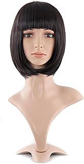 MapofBeauty Natural Short Straight New Wigs Flat Bangs Wigs-Black-Ladies