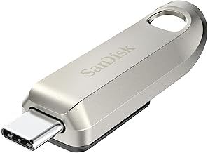 SanDisk 1TB Ultra Luxe Type C Flash Drive, USB stick, Memory stick with Fast Performance, up to 400 MB/s read speeds, USB 3.2 Gen 1, Retractable Connector, Metal Design, Keyring, Silver