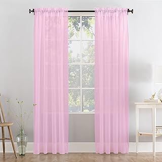 a pair of slot top voile curtains (Light Pink, 56" wideX90 drop 2 Panels)