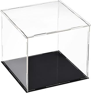 TA-VIGOR Acrylic Clear Display Case, 15 x 15 x 15cm Assemble Countertop Box Cube Organizer Stand Dustproof Protection Showcase with Black Base for Action Figures Toys Collectibles Home Storage