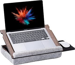 Vigo Wood Laptop Tray - Ergonomic Design with Cushioned Bottom and Mousepad Drawer - Adjustable Height for Comfortable Work Anywhere - Ideal for Home Office, Sofa, Bed (Walnut)
