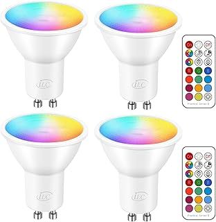GU10 LED Light Bulbs Colour Changing 12 Colors 5W Dimmable Warm White 2700K RGB LED Spot Light Bulb with Remote Control, 40 Watt Equivalent (Pack of 4)
