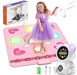 Rechargeable Dance Mat Toys for Girls, Light Up Dance Pad with Wireless Bluetooth, 5 Game Modes, Adjustable Volume & LED Lights, Xmas B-Day Gifts for 3-12 Years Old Kids (Pink)